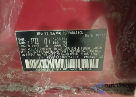 2017 Subaru Impreza 2.0I from USA, damaged, VIN 4S3GTAA64H3754981